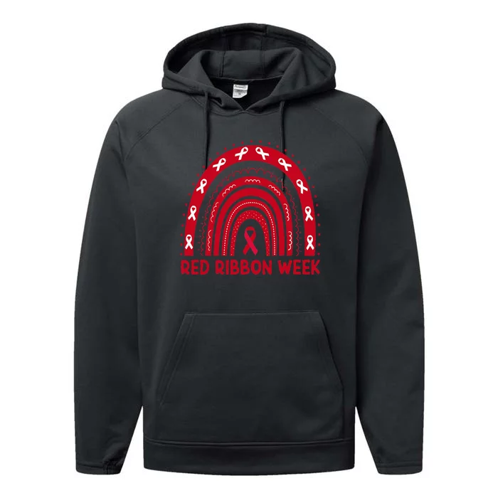 We Wear Red For Red Ribbon Week Awareness Red Rainbow Performance Fleece Hoodie