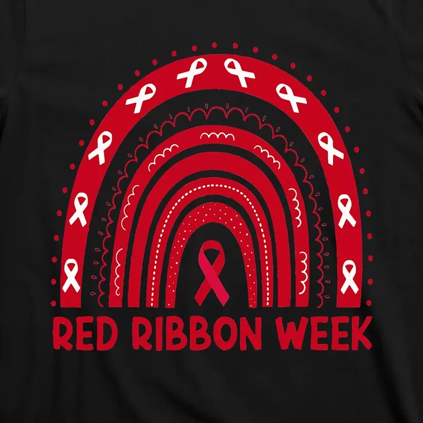 We Wear Red For Red Ribbon Week Awareness Red Rainbow T-Shirt