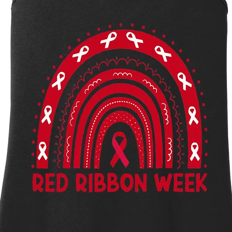 We Wear Red For Red Ribbon Week Awareness Red Rainbow Ladies Essential Tank