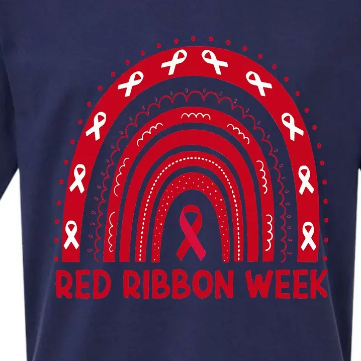 We Wear Red For Red Ribbon Week Awareness Red Rainbow Sueded Cloud Jersey T-Shirt