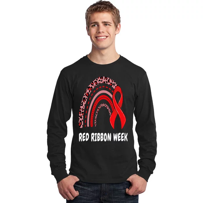 We Wear Red For Red Ribbon Week Awareness rainbow Leopard Tall Long Sleeve T-Shirt