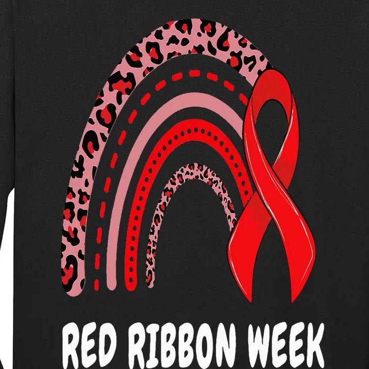 We Wear Red For Red Ribbon Week Awareness rainbow Leopard Tall Long Sleeve T-Shirt