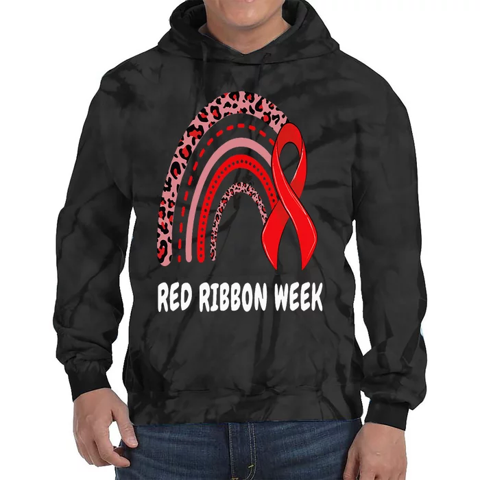 We Wear Red For Red Ribbon Week Awareness rainbow Leopard Tie Dye Hoodie