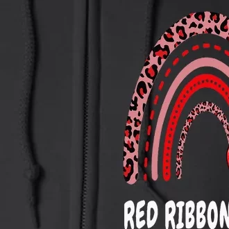 We Wear Red For Red Ribbon Week Awareness rainbow Leopard Full Zip Hoodie