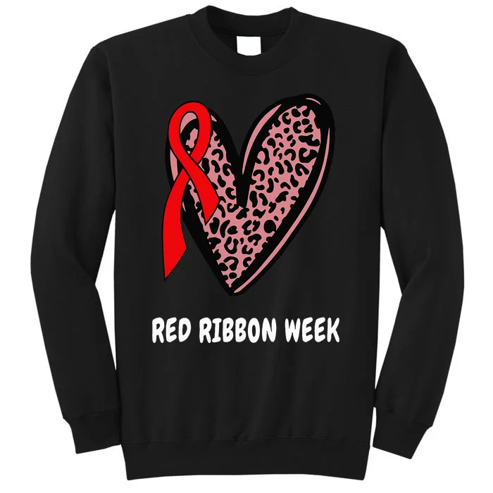 We Wear Red For Red Ribbon Week Awareness Leopard heart Tall Sweatshirt