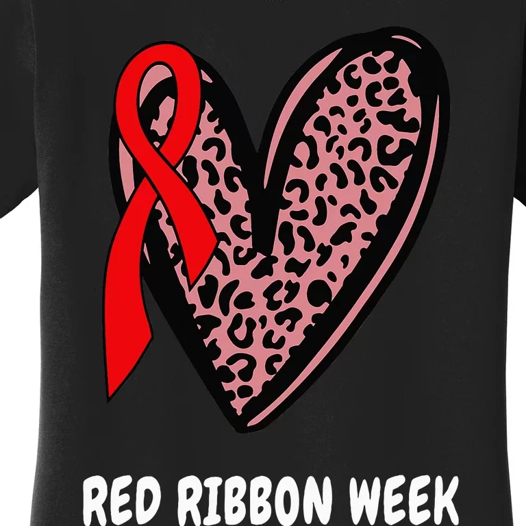 We Wear Red For Red Ribbon Week Awareness Leopard heart Women's T-Shirt