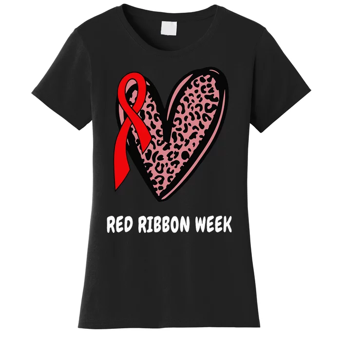 We Wear Red For Red Ribbon Week Awareness Leopard heart Women's T-Shirt