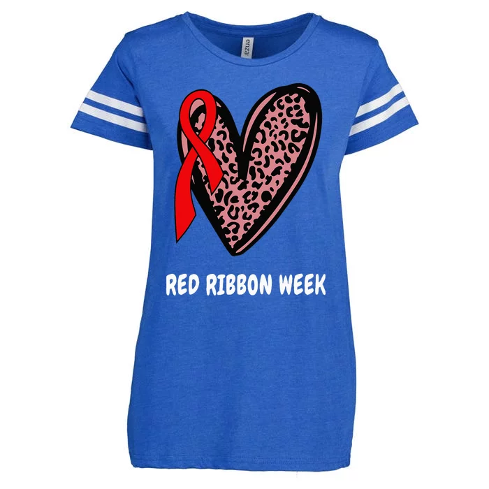 We Wear Red For Red Ribbon Week Awareness Leopard heart Enza Ladies Jersey Football T-Shirt