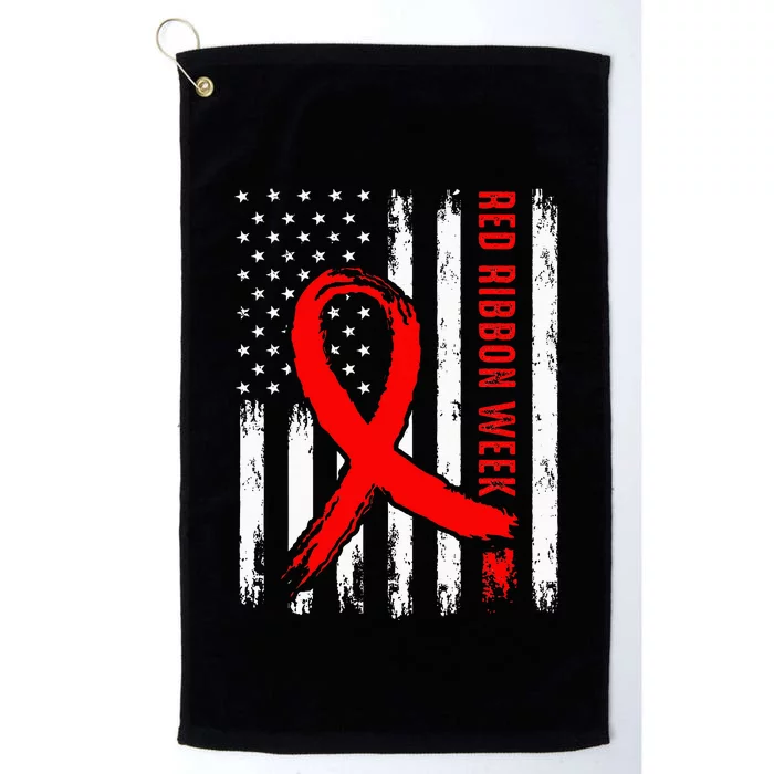 We Wear Red Ribbon Week Awareness Vintage American Flag Platinum Collection Golf Towel