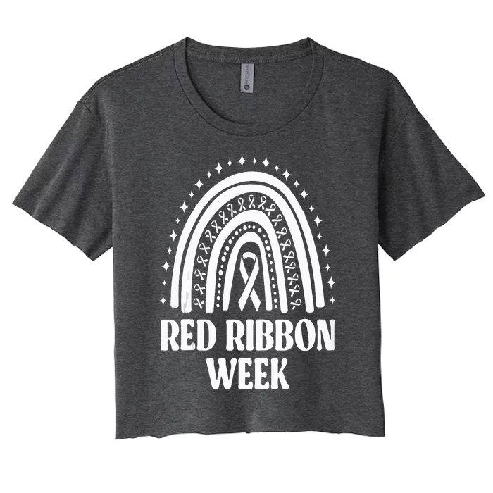 We Wear Red Ribbon Week Drug free red ribbon week Women's Crop Top Tee