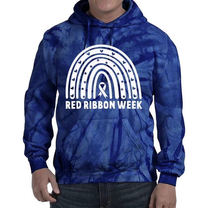 We Wear Red For Red Ribbon Week Awareness Leopard Rainbow Tie Dye Hoodie