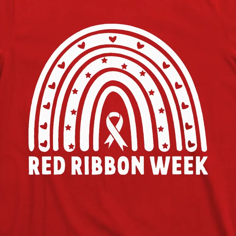 We Wear Red For Red Ribbon Week Awareness Leopard Rainbow T-Shirt