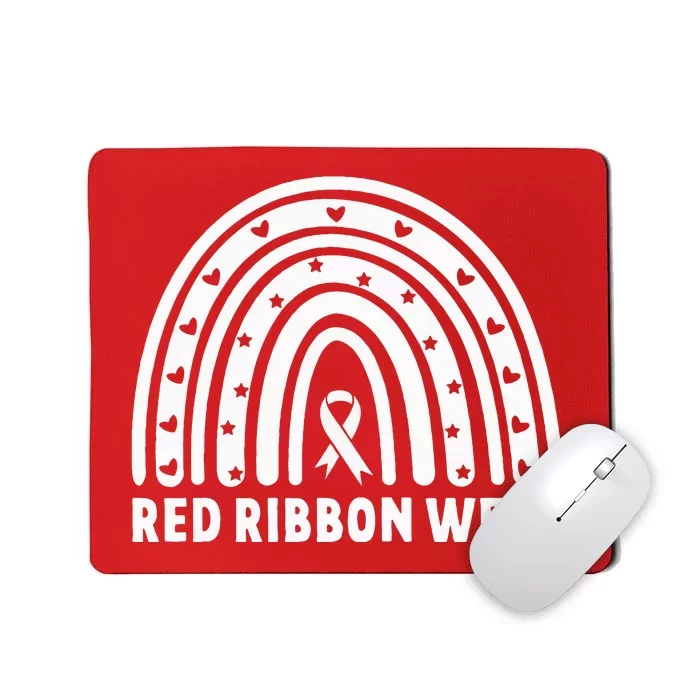 We Wear Red For Red Ribbon Week Awareness Leopard Rainbow Mousepad