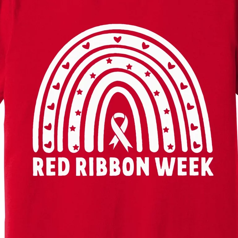 We Wear Red For Red Ribbon Week Awareness Leopard Rainbow Premium T-Shirt