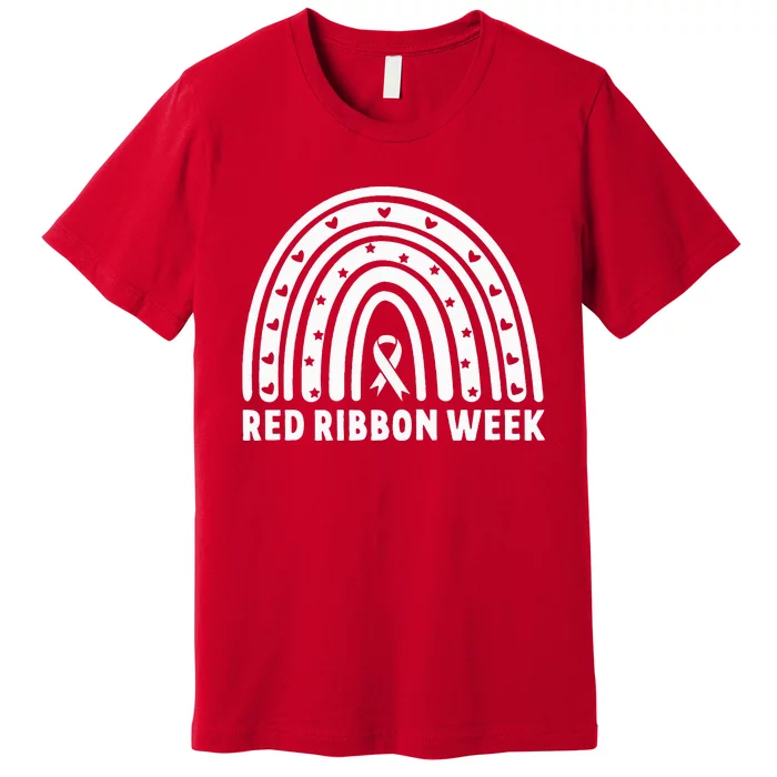 We Wear Red For Red Ribbon Week Awareness Leopard Rainbow Premium T-Shirt