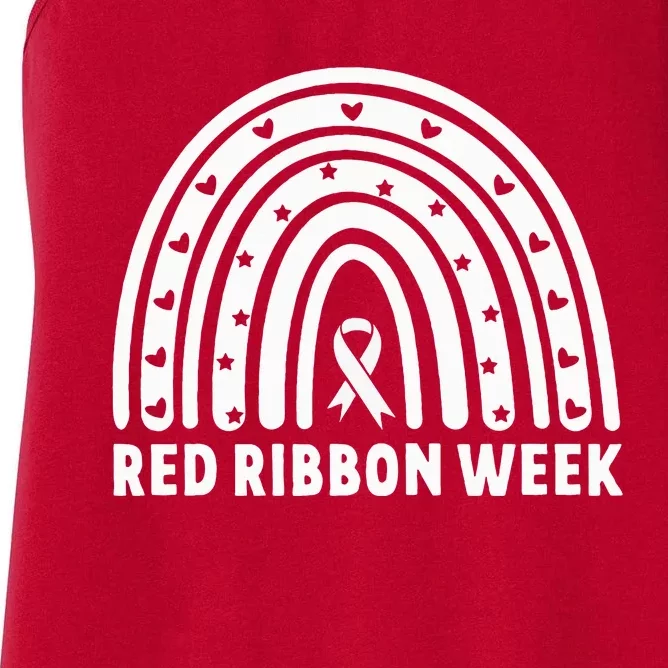 We Wear Red For Red Ribbon Week Awareness Leopard Rainbow Women's Racerback Tank