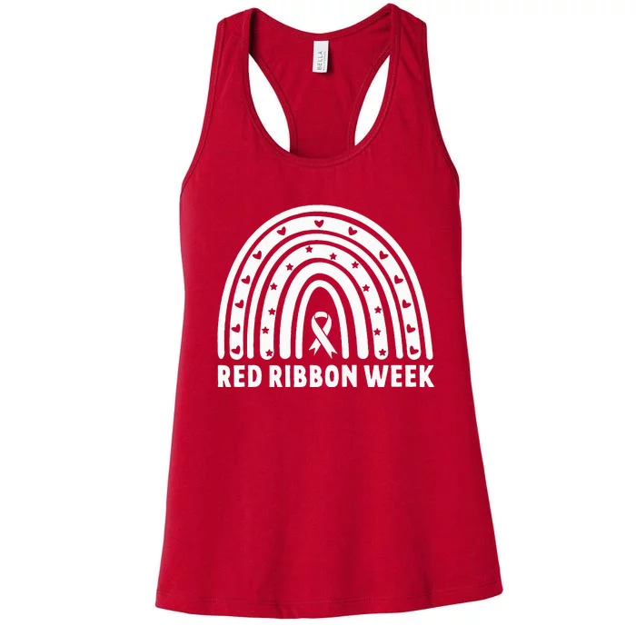 We Wear Red For Red Ribbon Week Awareness Leopard Rainbow Women's Racerback Tank