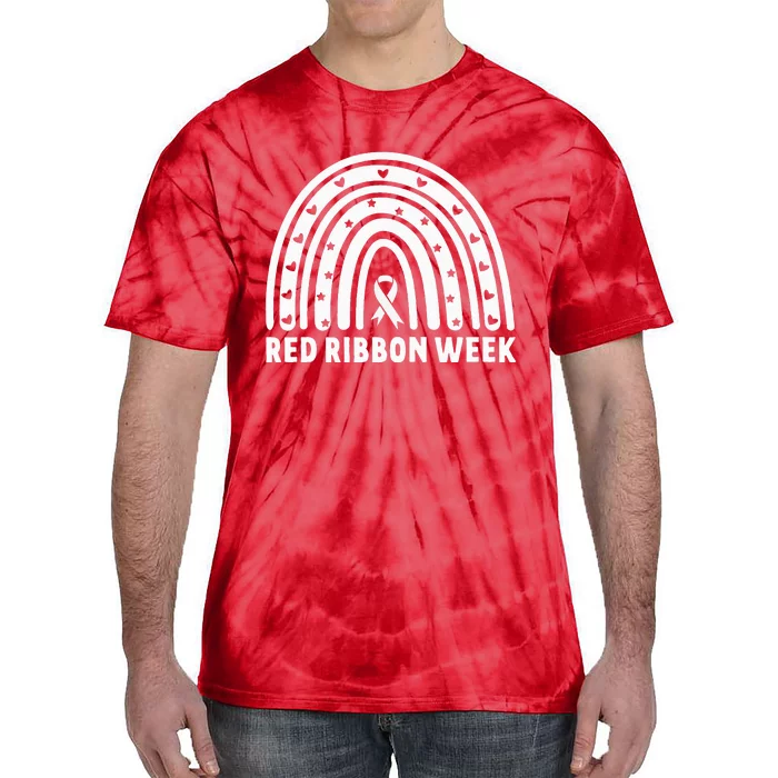 We Wear Red For Red Ribbon Week Awareness Leopard Rainbow Tie-Dye T-Shirt