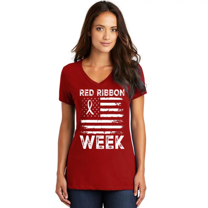 We Wear Red For Red Ribbon Week Awareness Women's V-Neck T-Shirt