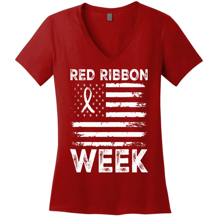 We Wear Red For Red Ribbon Week Awareness Women's V-Neck T-Shirt