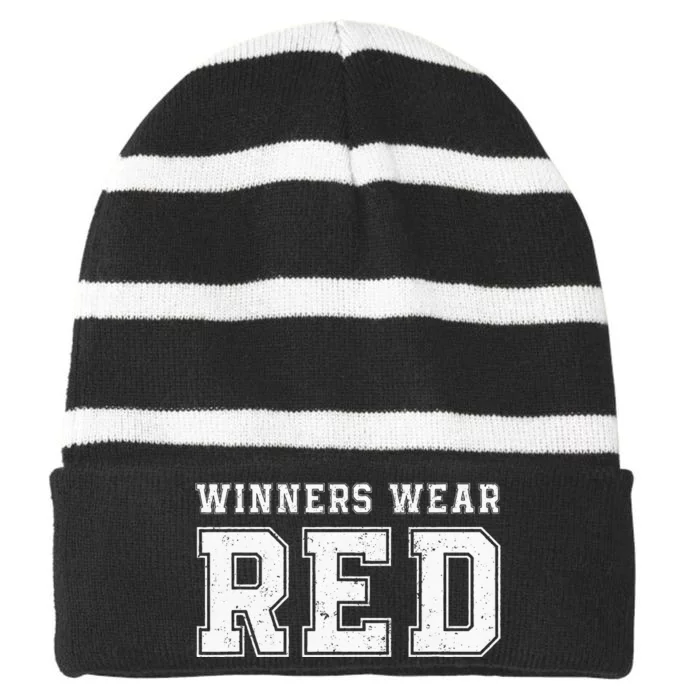 Winners Wear Red Team Spirit Game Competition Striped Beanie with Solid Band