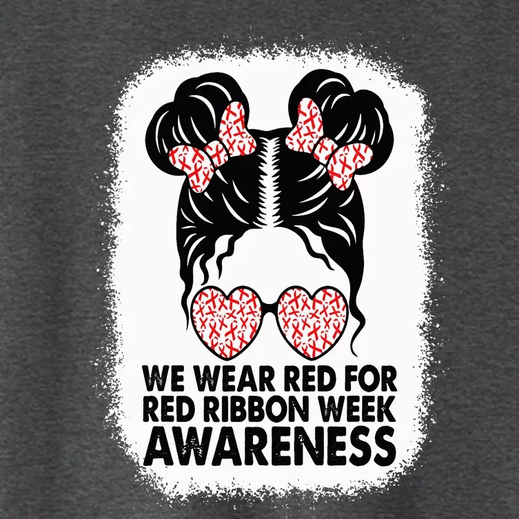 We Wear Red For Red Ribbon Week Awareness Messy Bun Bleached Women's Crop Top Tee