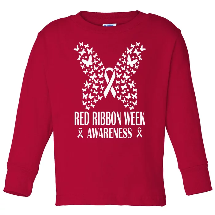 We Wear Red Ribbon Week Drug free Red Ribbon Week Awareness Toddler Long Sleeve Shirt