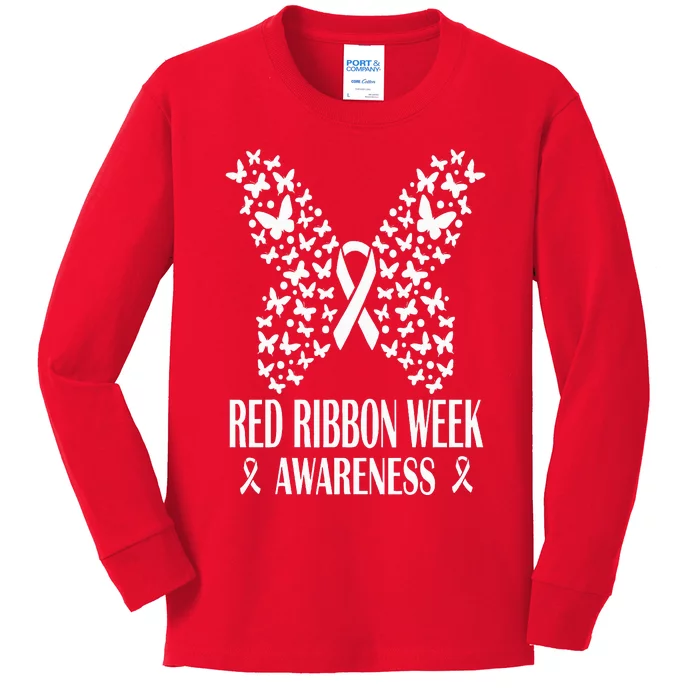 We Wear Red Ribbon Week Drug free Red Ribbon Week Awareness Kids Long Sleeve Shirt