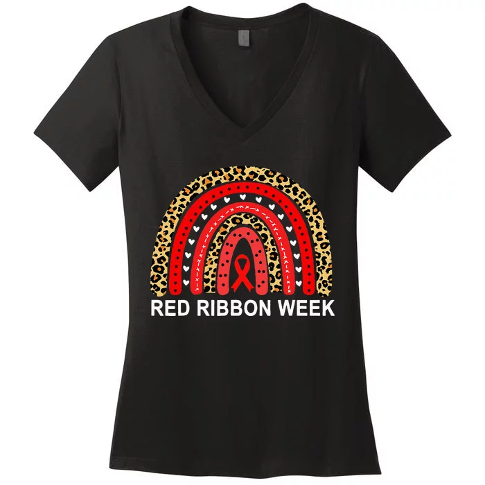 We Wear Red Ribbon Week Rainbow Drug Free Women's V-Neck T-Shirt