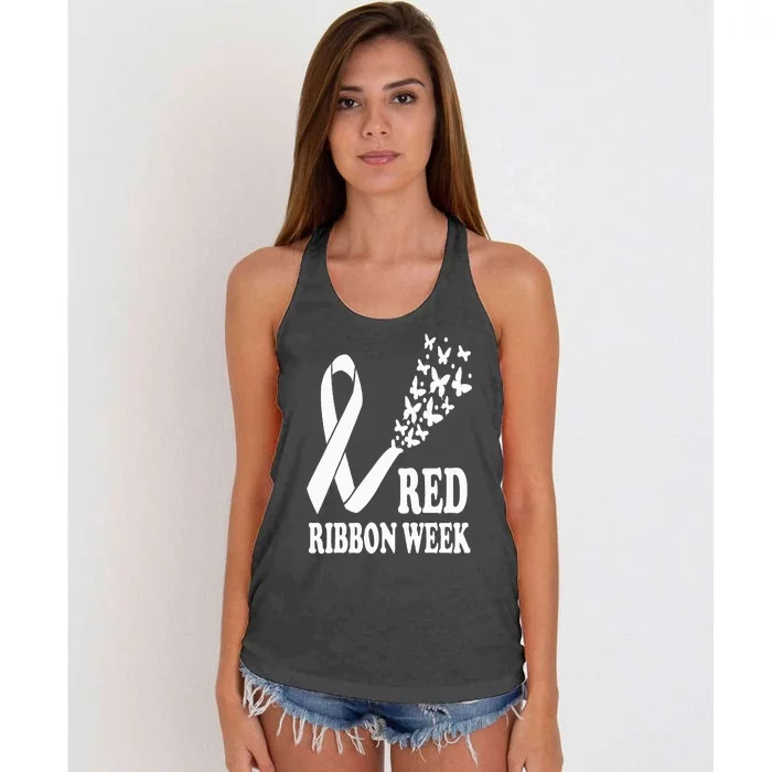 We Wear Red Ribbon Week Drug free Red Ribbon Week Awareness Women's Knotted Racerback Tank