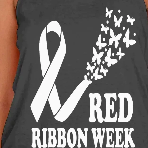 We Wear Red Ribbon Week Drug free Red Ribbon Week Awareness Women's Knotted Racerback Tank