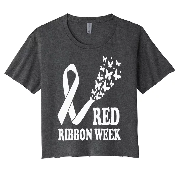 We Wear Red Ribbon Week Drug free Red Ribbon Week Awareness Women's Crop Top Tee