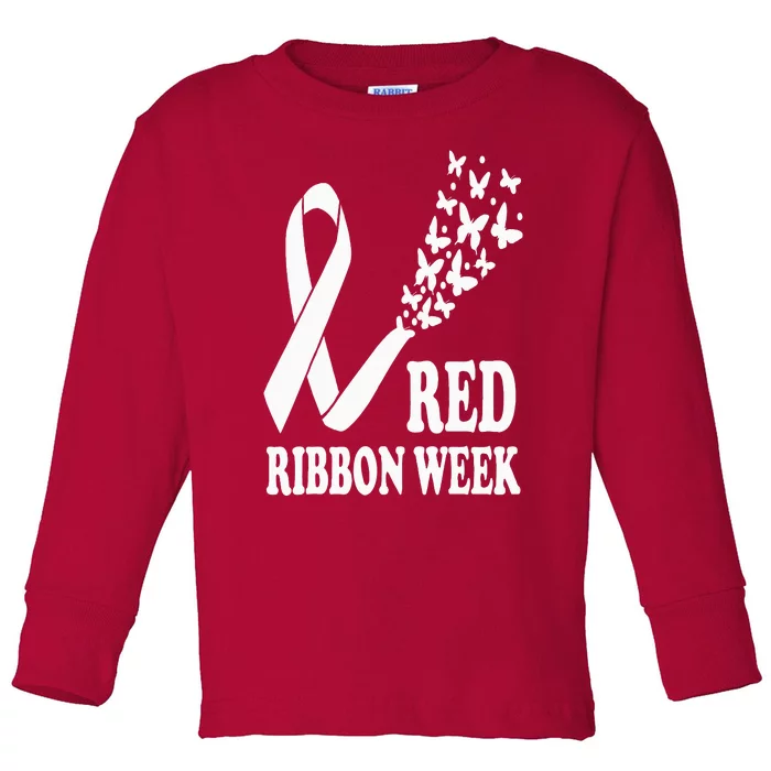 We Wear Red Ribbon Week Drug free Red Ribbon Week Awareness Toddler Long Sleeve Shirt