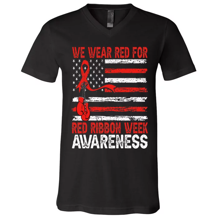 We Wear Red For Red Ribbon Week Awareness V-Neck T-Shirt