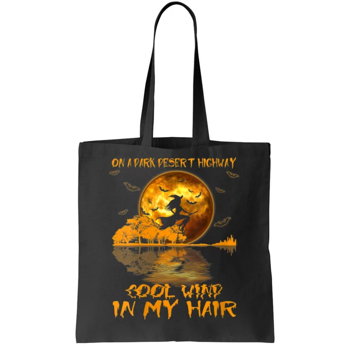 Women Witch Riding Brooms On A Dark Desert Highways Halloween Tote Bag