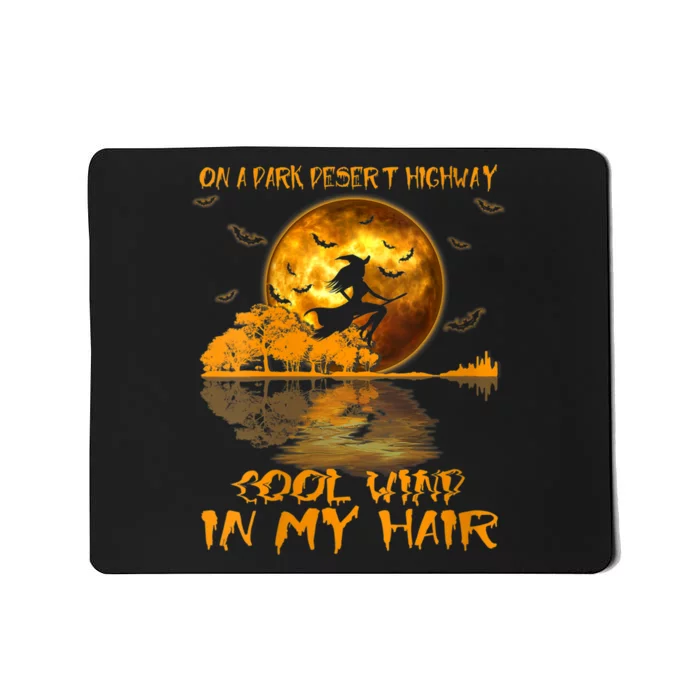 Women Witch Riding Brooms On A Dark Desert Highways Halloween Mousepad