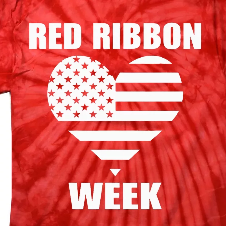 We Wear red For Red Ribbon Week Awareness American Flag Tie-Dye T-Shirt