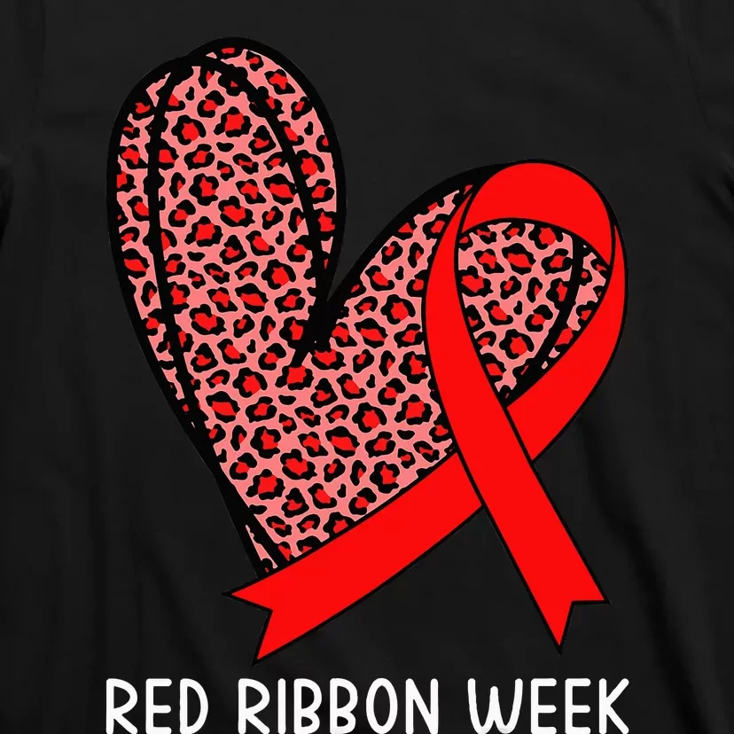 We Wear Red For Red Ribbon Week Awareness Leopard T-Shirt