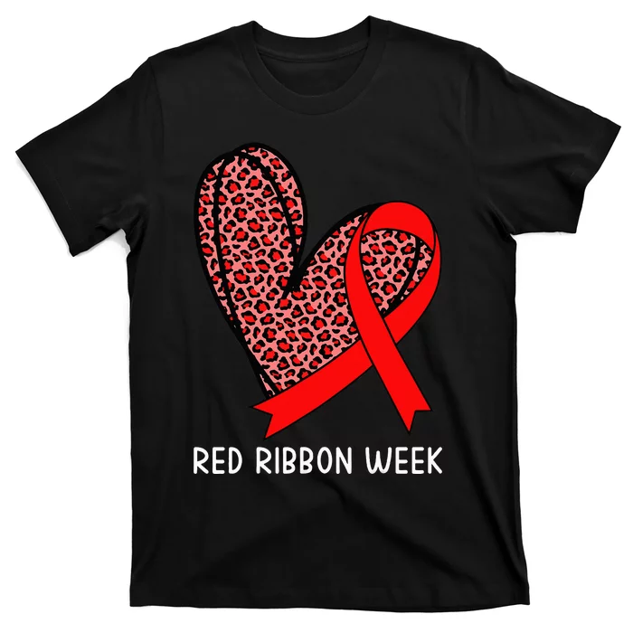 We Wear Red For Red Ribbon Week Awareness Leopard T-Shirt