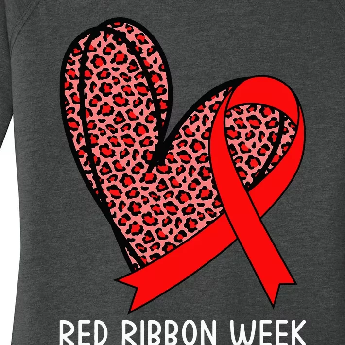 We Wear Red For Red Ribbon Week Awareness Leopard Women's Perfect Tri Tunic Long Sleeve Shirt