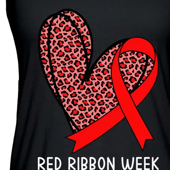 We Wear Red For Red Ribbon Week Awareness Leopard Ladies Essential Flowy Tank