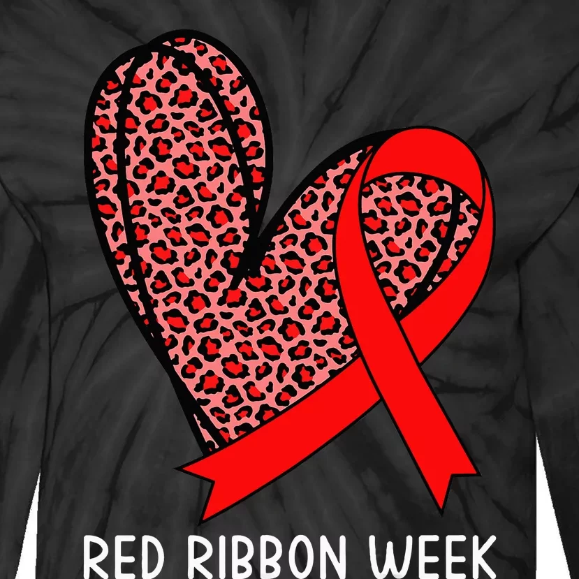 We Wear Red For Red Ribbon Week Awareness Leopard Tie-Dye Long Sleeve Shirt