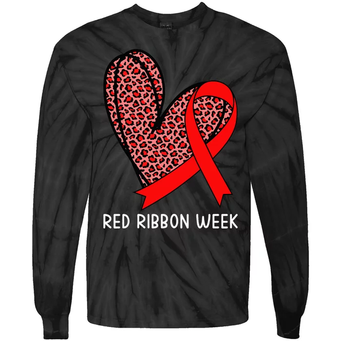 We Wear Red For Red Ribbon Week Awareness Leopard Tie-Dye Long Sleeve Shirt