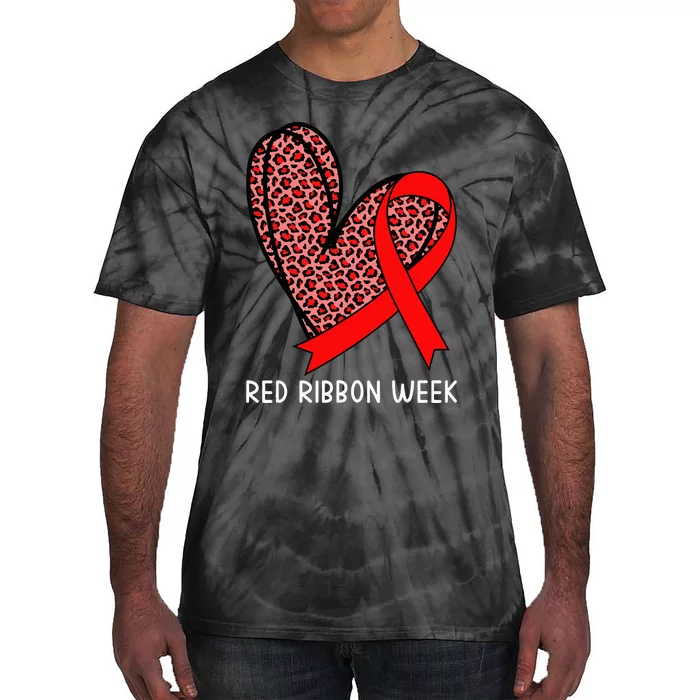 We Wear Red For Red Ribbon Week Awareness Leopard Tie-Dye T-Shirt