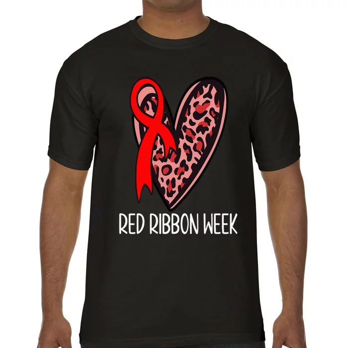 We Wear Red For Red Ribbon Week Awareness Leopard Comfort Colors T-Shirt