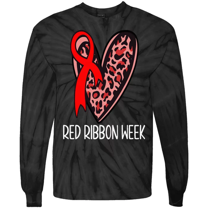 We Wear Red For Red Ribbon Week Awareness Leopard Tie-Dye Long Sleeve Shirt