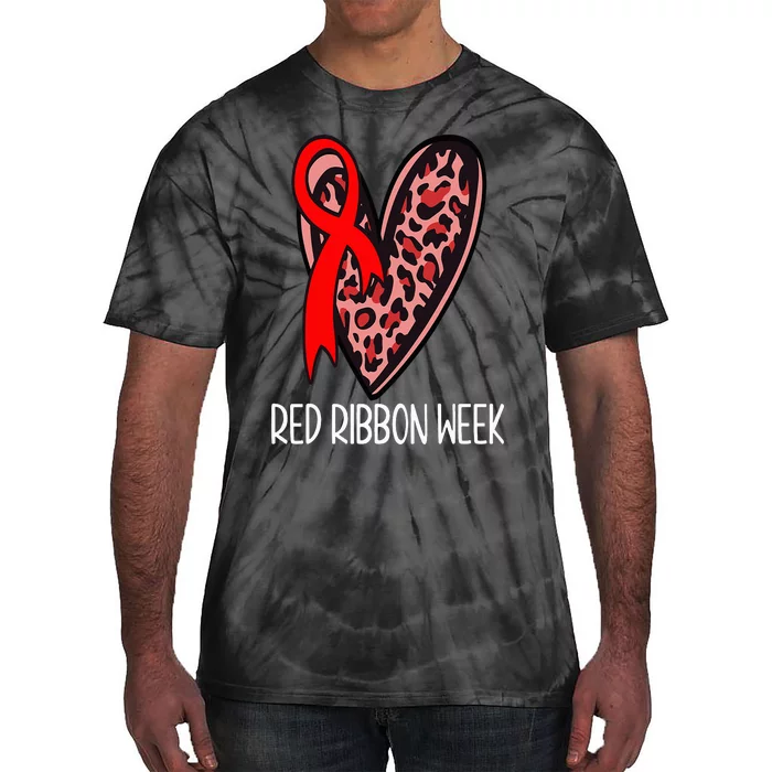 We Wear Red For Red Ribbon Week Awareness Leopard Tie-Dye T-Shirt