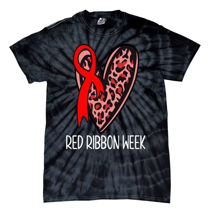 We Wear Red For Red Ribbon Week Awareness Leopard Tie-Dye T-Shirt