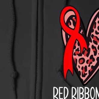 We Wear Red For Red Ribbon Week Awareness Leopard Full Zip Hoodie