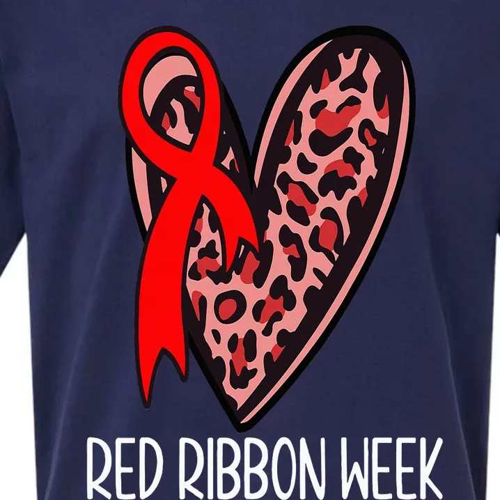 We Wear Red For Red Ribbon Week Awareness Leopard Sueded Cloud Jersey T-Shirt